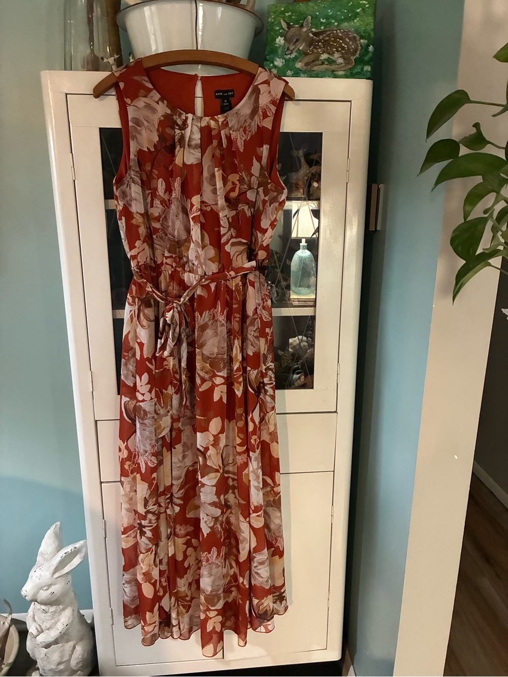 Kate and Lily sz 12 Rust Floral Sleeveless Maxi Dress euc